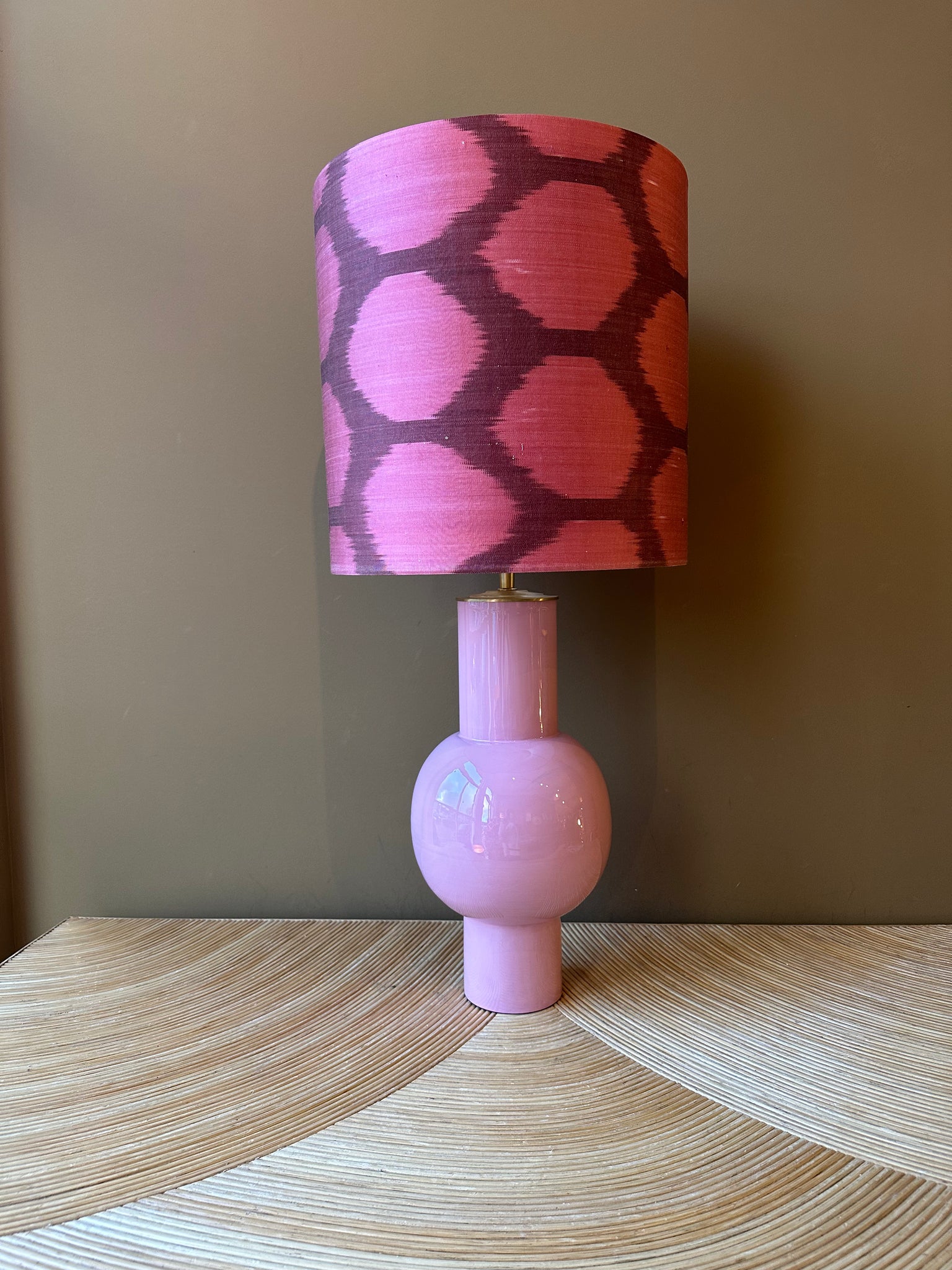 glossy lilac_pink dots on merlot silk ikat