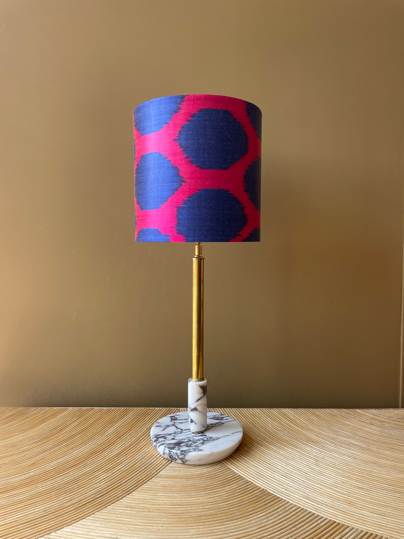 lage staander violet marble_blue dots on fuchsia silk ikat