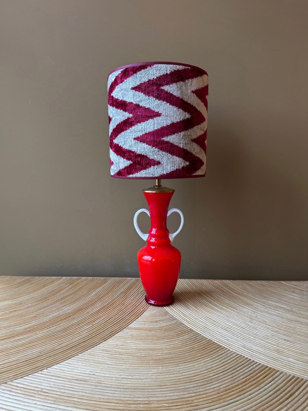Red Wine Zigzag Velvet Ikat