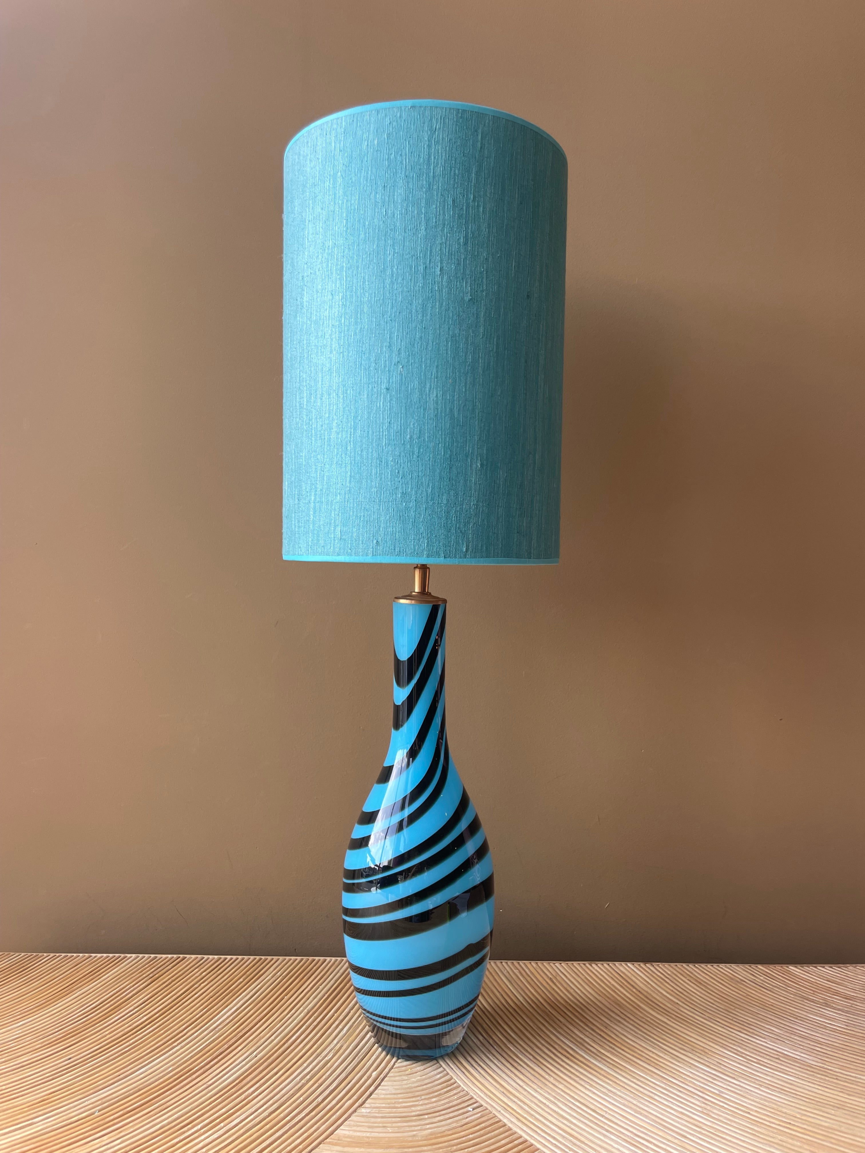Vintage Turquoise Black Glass Lamp Base | Unique Design by Madame