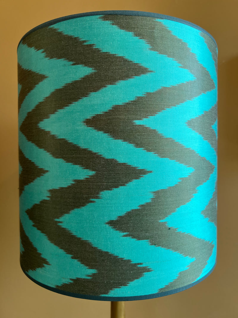 Turquoise Grey Zigzag Silk Ikat